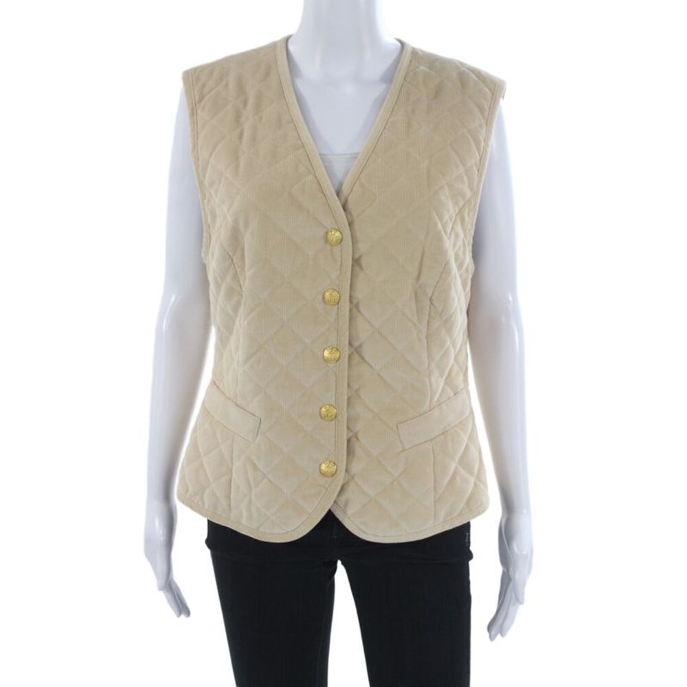 Escada Margaretha Ley Womens Quilted Argyle V Neck Cotton Vest Beige Size 42